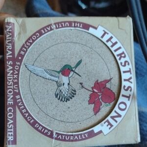 Thirstystone Sandstone Coasters (4)with Hummingbird and Red Flower